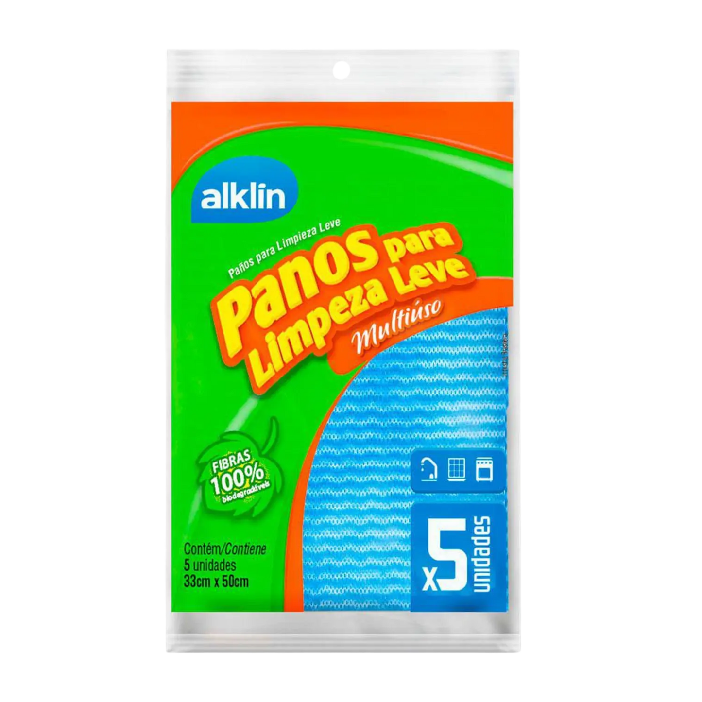 Pano Limpeza Leve Multiuso - ALKLIN - 5und (33cm x 50cm)