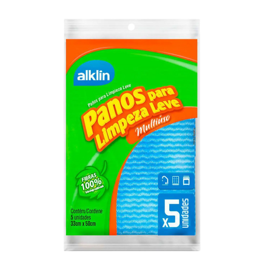 Pano Limpeza Leve Multiuso - ALKLIN - 5und (33cm x 50cm)