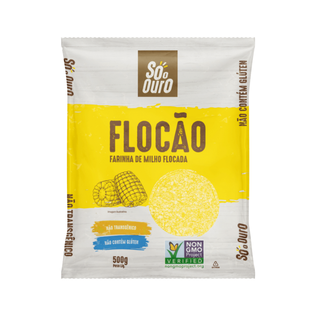 Flocão de Milho - Não Transgênico - SÓ O OURO - 500g